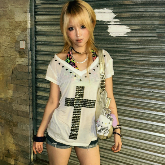 Metal Cross Sheer Tee