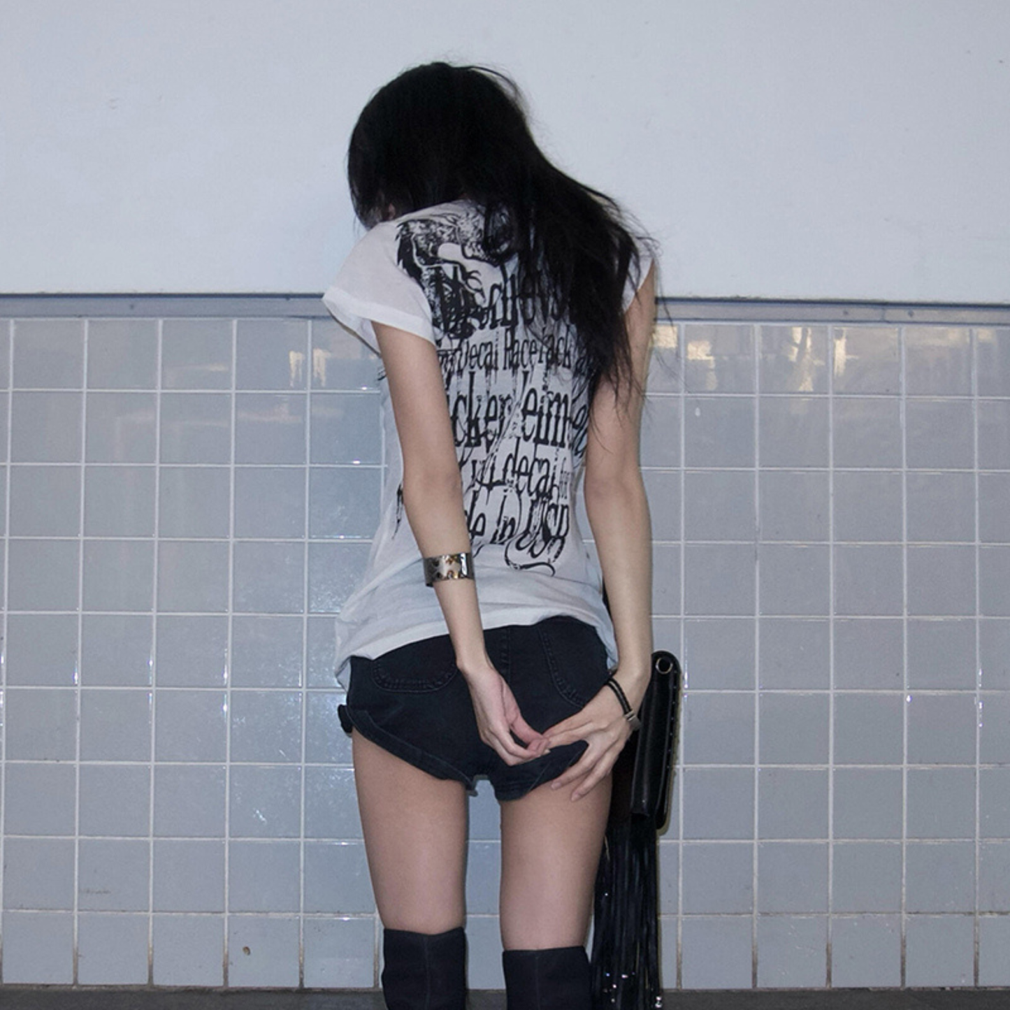 Angel Letter Sheer Tee  Y2K Grunge Off Shoulder Top