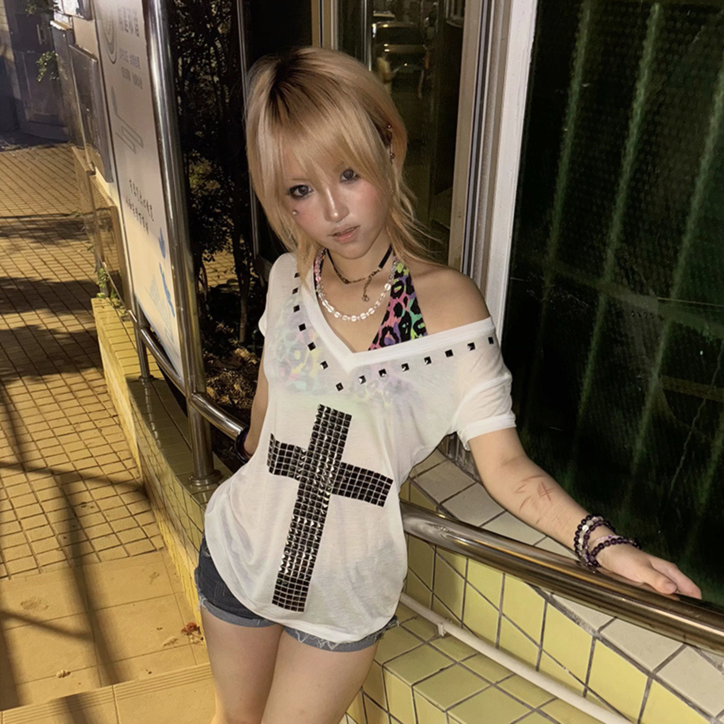 Metal Cross Sheer Tee