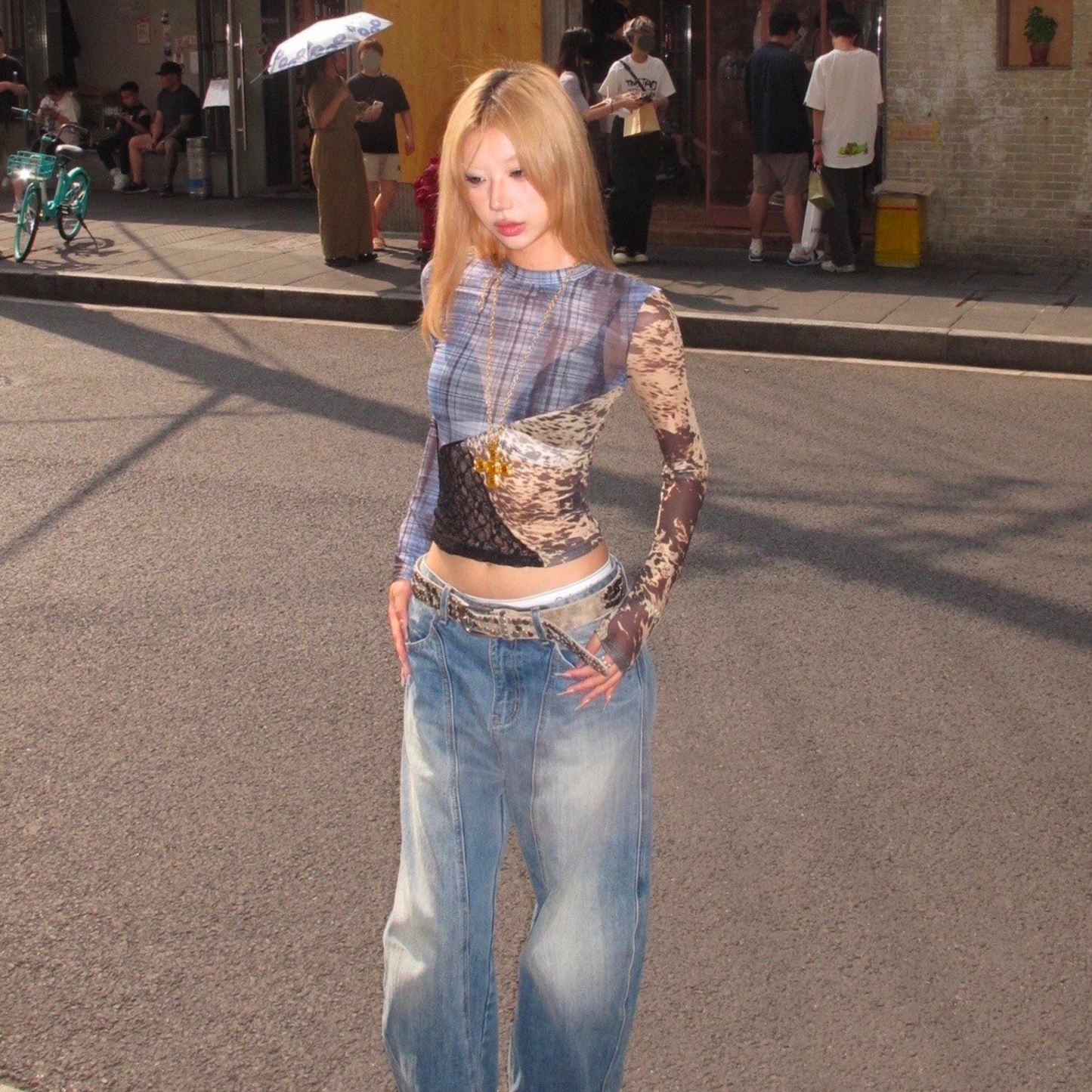 Patchwork Mesh Top